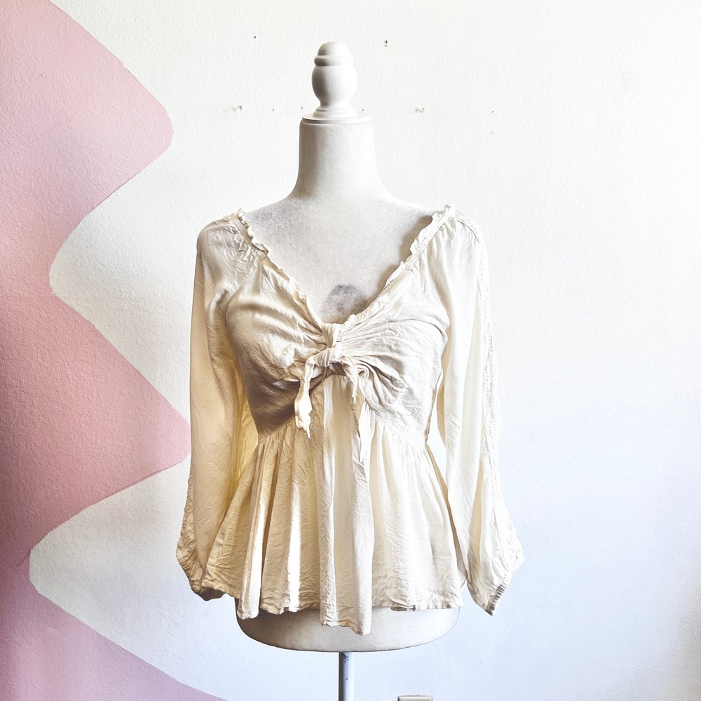 White Puff Sleeve Top Milkmaid Boho Flowy Festival Renaissance Medium